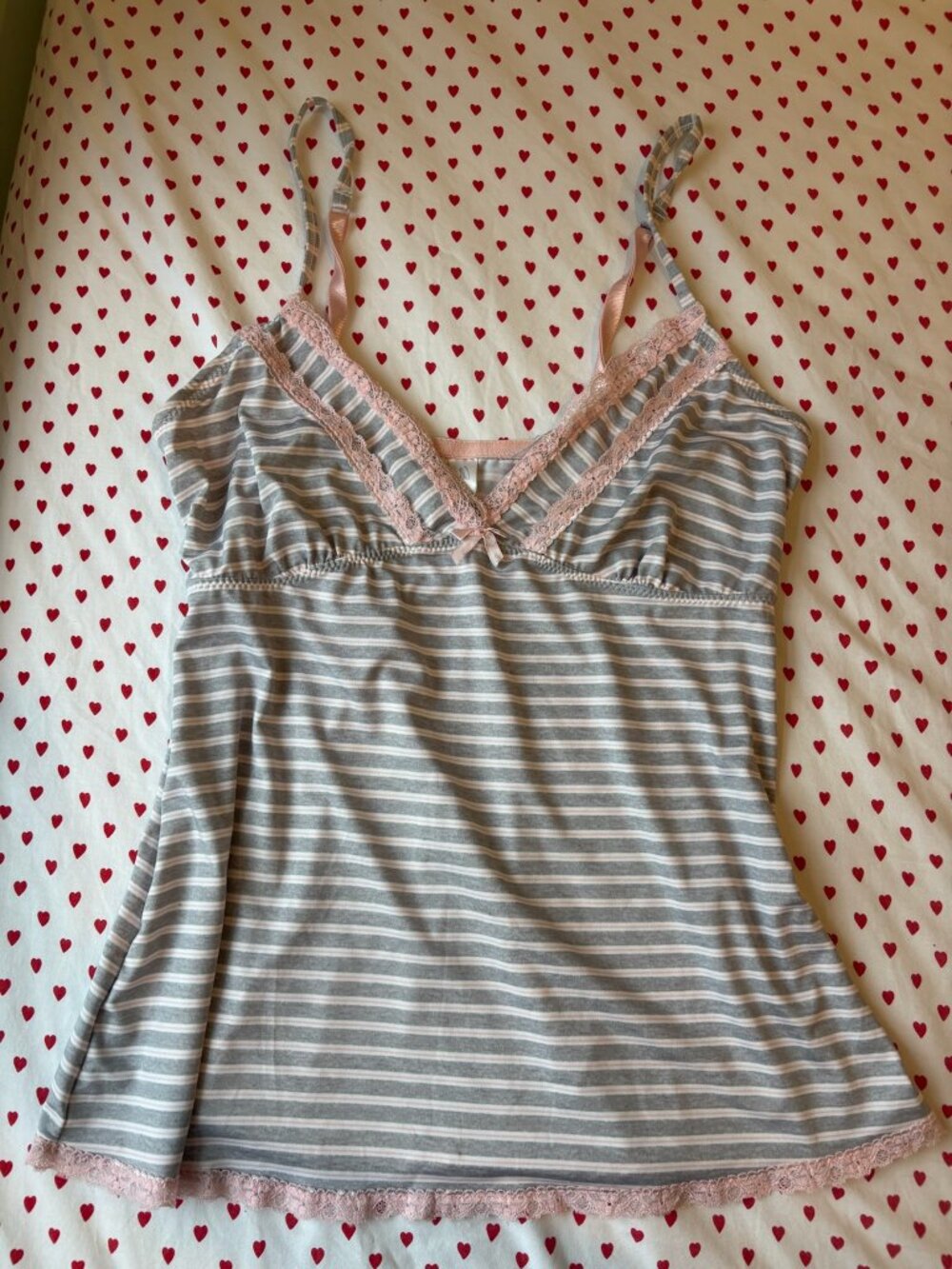 Grey White and Pink Cami Top (Size M)